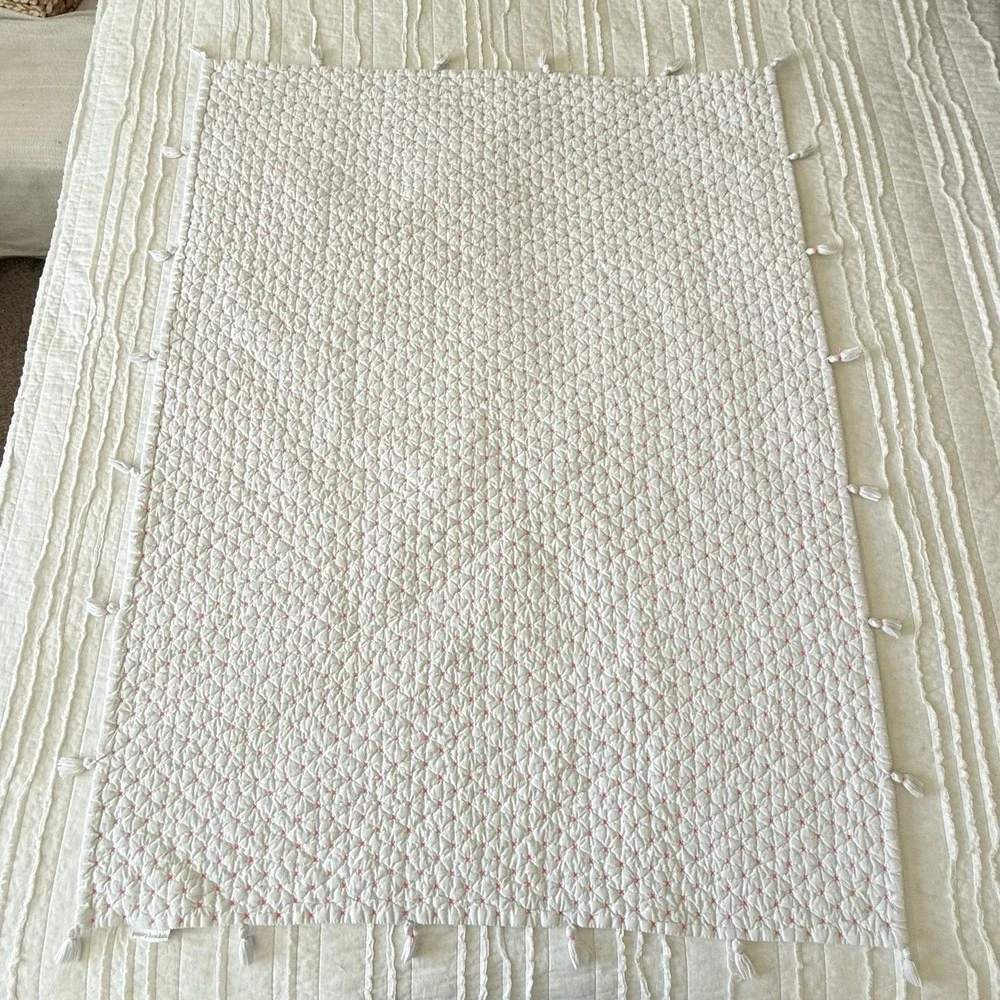Pottery barn Kids Crib Toddler Quilt Blanket Pink White Nursery Organic Cotton
